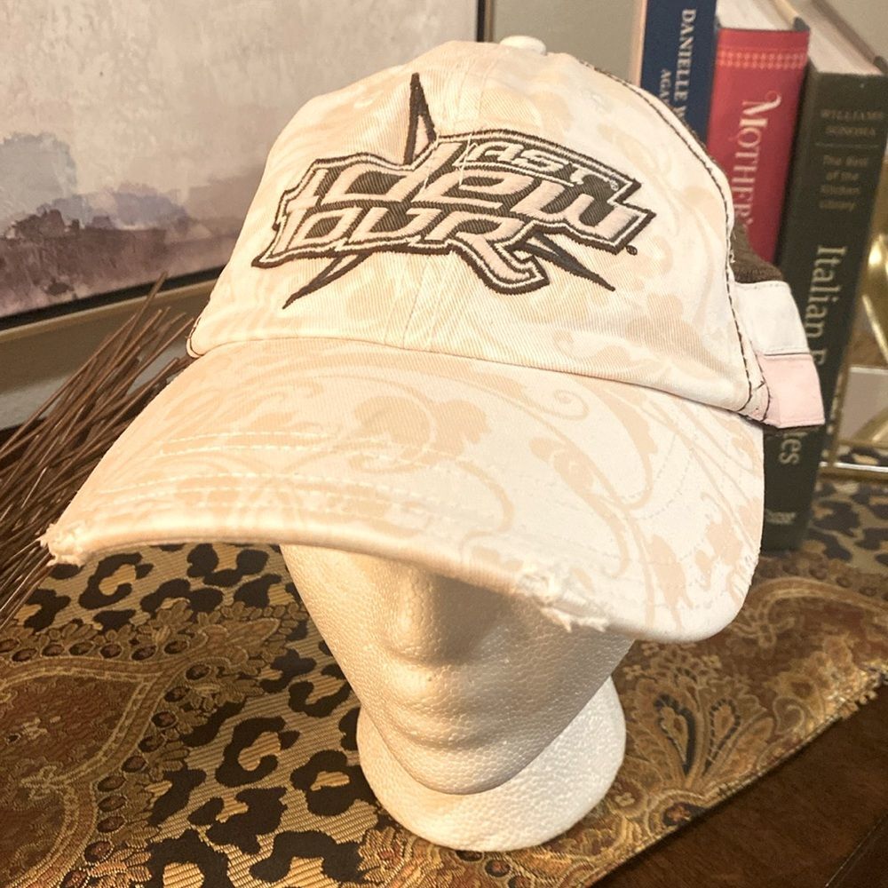 AST Dew Tour Vintage Trucker Hat Pink Floral Pattern Distressed Bill Adjustable